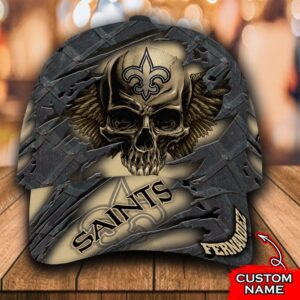 Personalized Nfl New Orleans Saints Skull Custom Name Cap