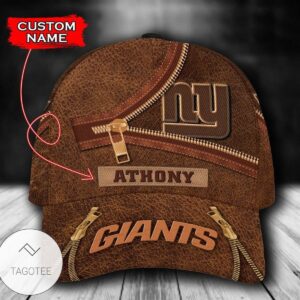 Personalized Nfl New York Giants Leather Zipper Print Hat Cap