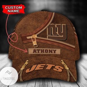Personalized Nfl New York Jets Leather Zipper Print Hat Cap