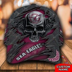 Personalized Nrl Manly Warringah Sea Eagles 3D Skull Custom Name Cap