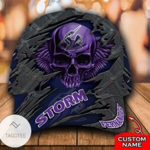 Personalized Nrl Melbourne Storm 3D Skull Hat Cap