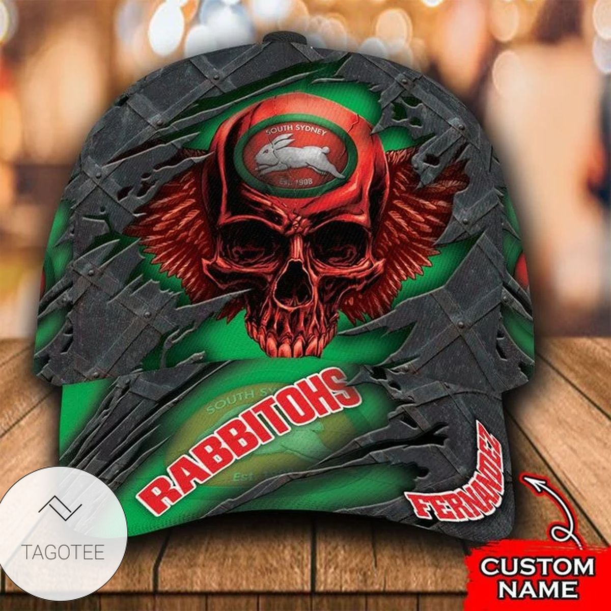 Personalized Nrl South Sydney Rabbitohs 3D Skull Hat Cap Personalized Nrl South Sydney Rabbitohs 3D Skull Hat Cap