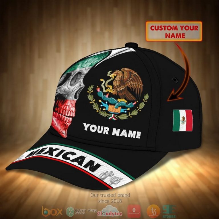 Personalized-Skull-Mexico-Flag-Coat-Of-Arms-Custom-Cap-1