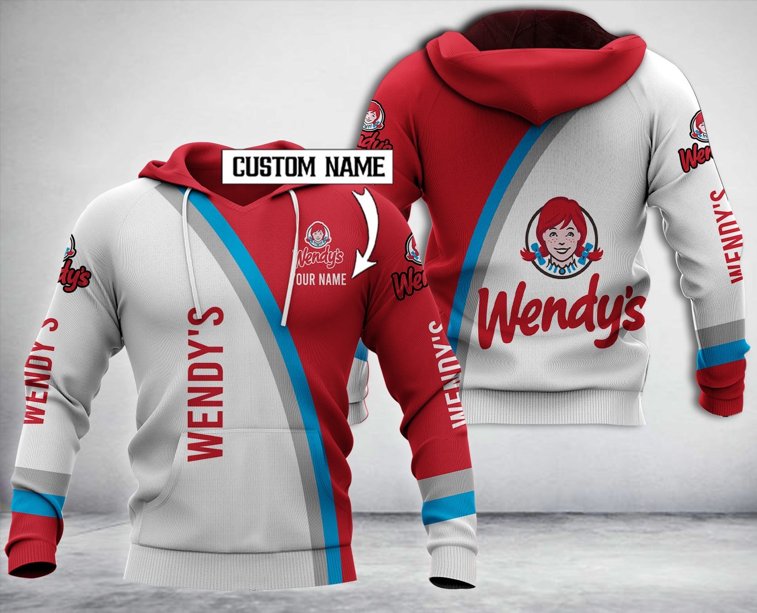 Personalized WendyS White Red Custom All Over Print 3D Hoodie Personalized WendyS White Red Custom All Over Print 3D Hoodie