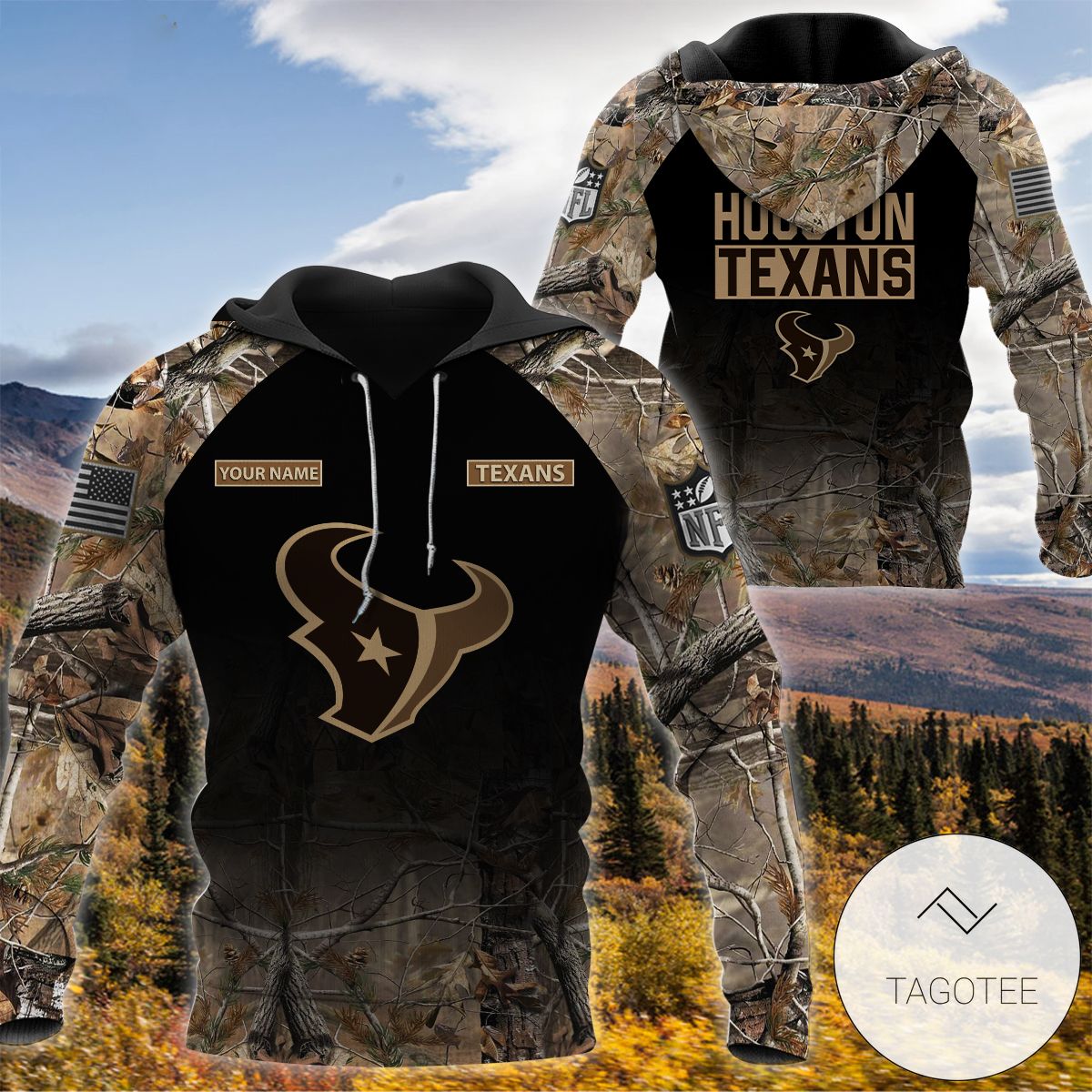 Personalized Your Name Hunting Camo Style Houston Texans Full Print Hoodie Personalized Your Name Hunting Camo Style Houston Texans Full Print Hoodie