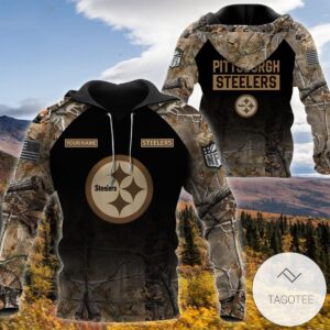 Personalized Your Name Hunting Camo Style Pittsburgh Steelers Full Print Hoodie