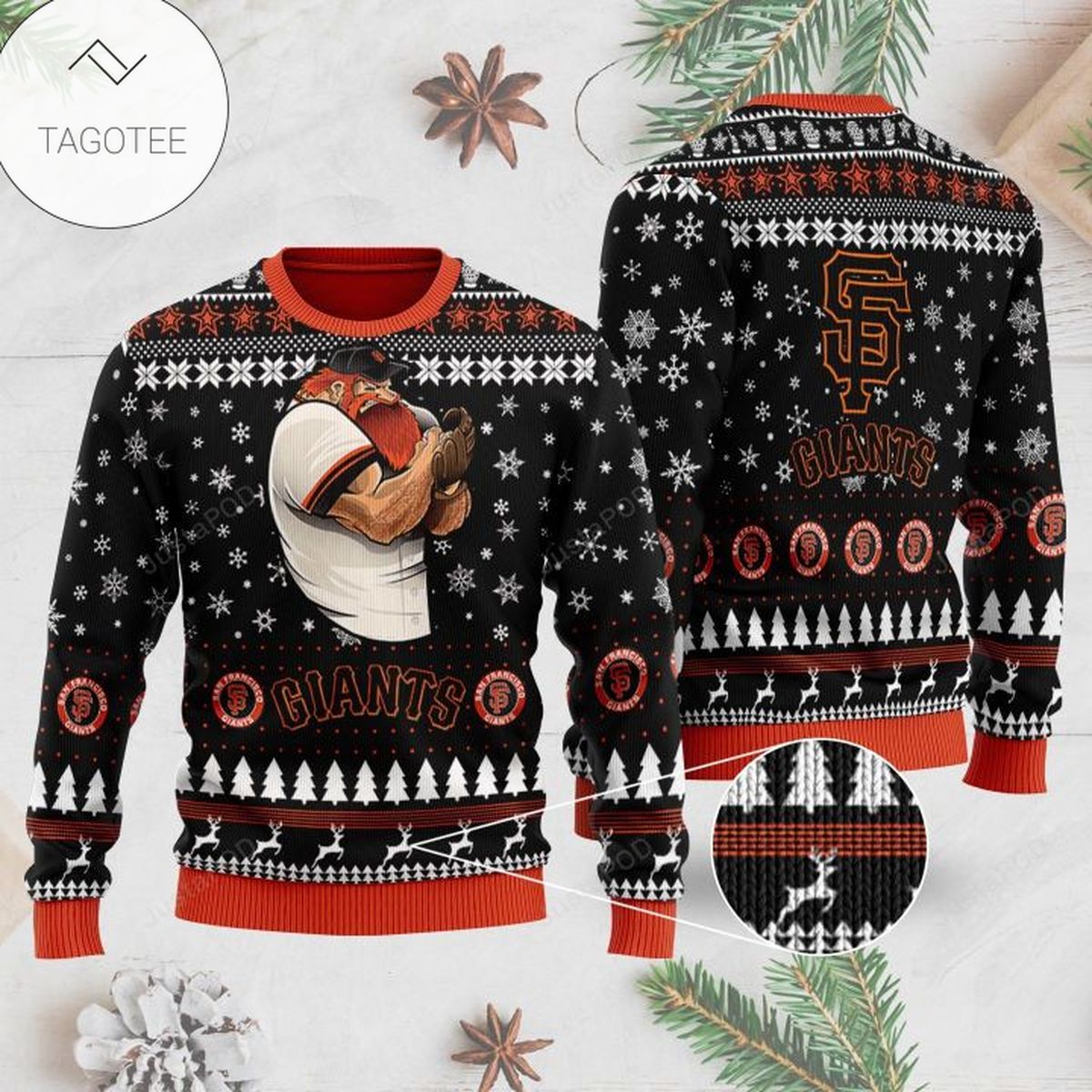 Sports Baseball Team San Francisco Giants Player Wearing Cap And Glove Ugly Christmas Sweater Sports Baseball Team San Francisco Giants Player Wearing Cap And Glove Ugly Christmas Sweater