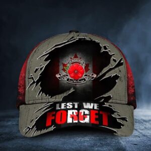 Veteran Lest We Forget Poppy Canada Flag Hat Cap